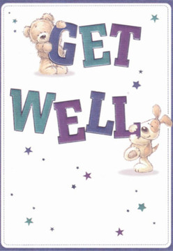 This vibrant get well card radiates the affection and support so cherished here in St James's. Against a backdrop as crisp and inviting as the marble facades of local galleries, two charming figures-a loveable bear and a lively puppy-take centre stage. The bear, softly textured and full of gentle personality, clings to the large, bold 'GET' written in gradations of purple, while the floppy-eared puppy gleefully nestles around 'WELL,' its teal shade echoing the calming pools in St James's Park. Their rounded forms and animated faces embody the nurturing optimism that defines our neighbourhood, offering a visual embrace as comforting as a delivery of fresh bouquets to offices along Pall Mall. Scattered stars in sapphire and lavender tones pepper the composition, adding an extra layer of whimsy and encouragement, like well-wishes drifting on a breeze through Charing Cross. Each element-from the lively, confident letterforms to the playful arrangement of stars-reflects careful artistry and thought, in the same spirit with which our florists prepare every bouquet to brighten a friend's day in Westminster. The result is a radiant card that not only expresses hope but brings a tangible sense of joy and lightness to any recovery journey.