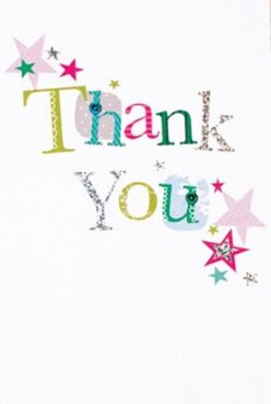 A thank you card designed with the charm and vibrancy so integral to St James's unfolds before you, its colours and textures echoing the lively pulse of the neighbourhood. Each letter in the phrase 'Thank You' is distinctly styled-lime green, brilliant fuchsia, and cool blue, combined with patterns and glimmers of silver, bringing to mind the eclectic boutiques and art galleries that dot the royal district. Silvered letters catch the light, reminiscent of morning sunshine reflecting on the monuments of Green Park, while playful stitching and polka dots hint at the hand-touched care that defines the area's many artisan workshops. Bright stars in magenta, teal, and gold are scattered like confetti across a flawless white backdrop, evoking the sense of celebration found in the historic halls and cheerful gatherings at St James's Square. The print's raised textures and subtle glimmer create a tactile pleasure-offering a sensory delight akin to handling finely crafted stationery from exclusive local shops. This card, paired with a vivid arrangement of fresh blooms, would deliver genuine thanks with an artistic flourish unique to St James's. The design feels thoughtfully curated and personal, embodying the creative touch and community spirit one finds from Haymarket to the quiet corners of Pall Mall-a visual poem of thanks for cherished moments and gracious company.