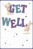 Brimming with uplifting spirit and gentle warmth, this illustrated get well card brings to mind the connectedness of St James's community. Two delightful friends-a plush teddy bear with tufted fur and a wide-eyed puppy with velvety, floppy ears-joyfully interact with block letters spelling 'Get Well,' their soft shapes crafted in deep purples and calming teals that pop against a creamy backdrop. Sparkling starbursts in shades of midnight blue and lavender dance across the card, much like hopeful wishes exchanged between neighbours strolling through St James's Park or meeting along Pall Mall. The expressive faces and inviting posture of the bear and puppy share an unspoken promise of support, echoing the comfort we find in a fresh bouquet delivered by a caring florist to a friend convalescing nearby. Every detail, from the cheerful swirl of the bold font to the twinkling stars, is composed with the thoughtful precision that makes each floral arrangement unique to our area. The result is an image that radiates kindness, turning a simple message into an enduring gift of happiness and hope for anyone on the mend in Westminster.
